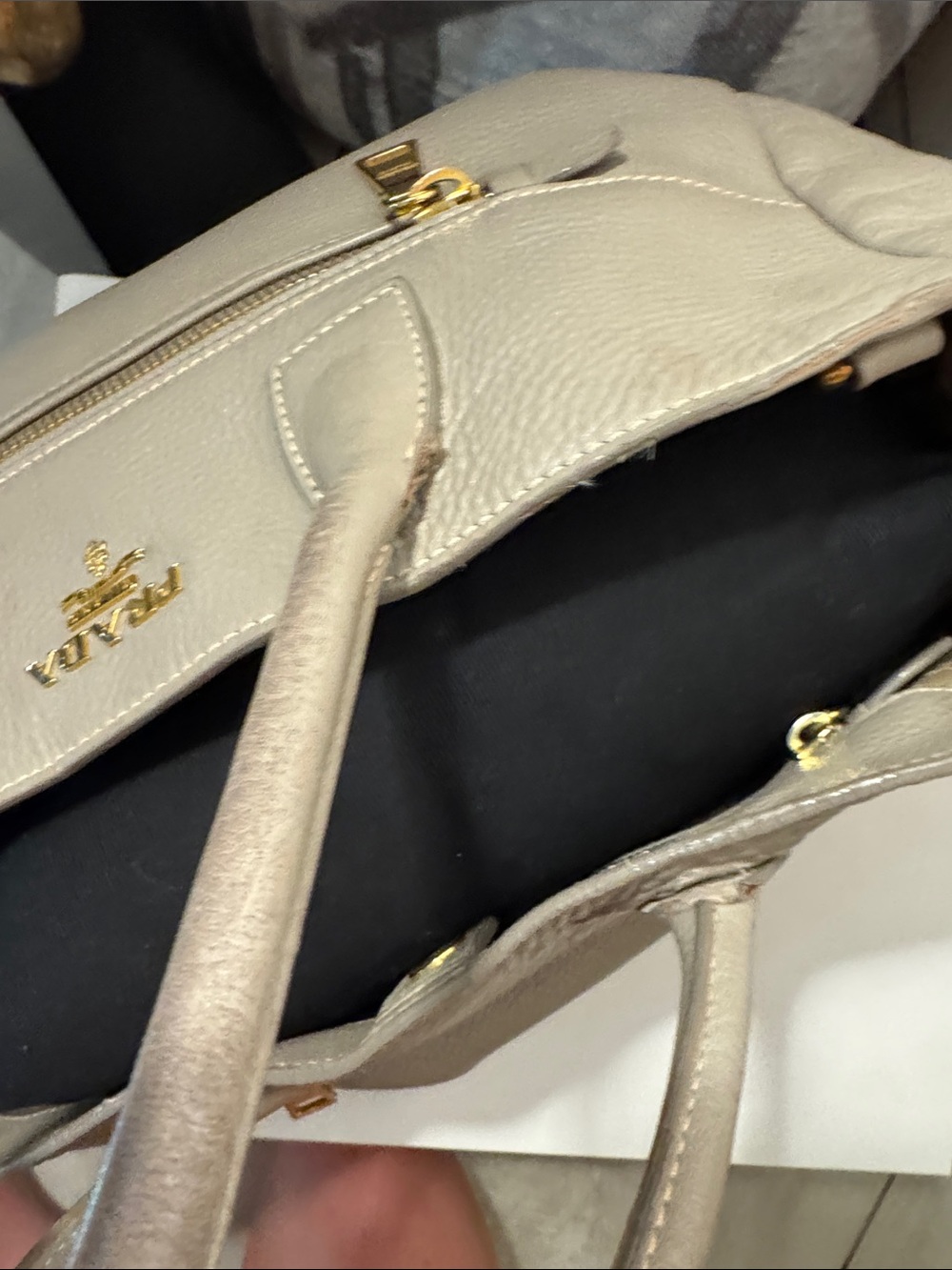 Prada Taupe Pebbled Leather Satchel with Gold Hardware - Picture 7 of 10